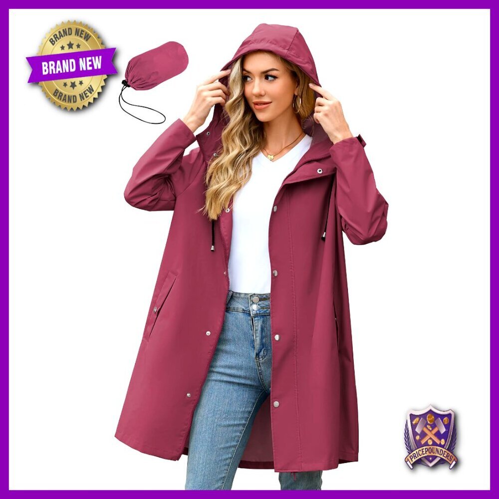 Long Packable Rain Jacket Waterproof Lightweight Outdoor Windbreaker Trench